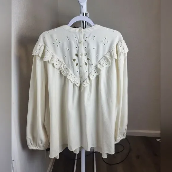Madewell Plus Embroidered Lazer Cut Flannel Mockneck Top 4X - Picture 5 of 8
